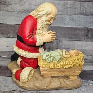 Vintage 1976 R P GAUER R VARGAS Kneeling SANTA Baby JESUS Christmas Praying